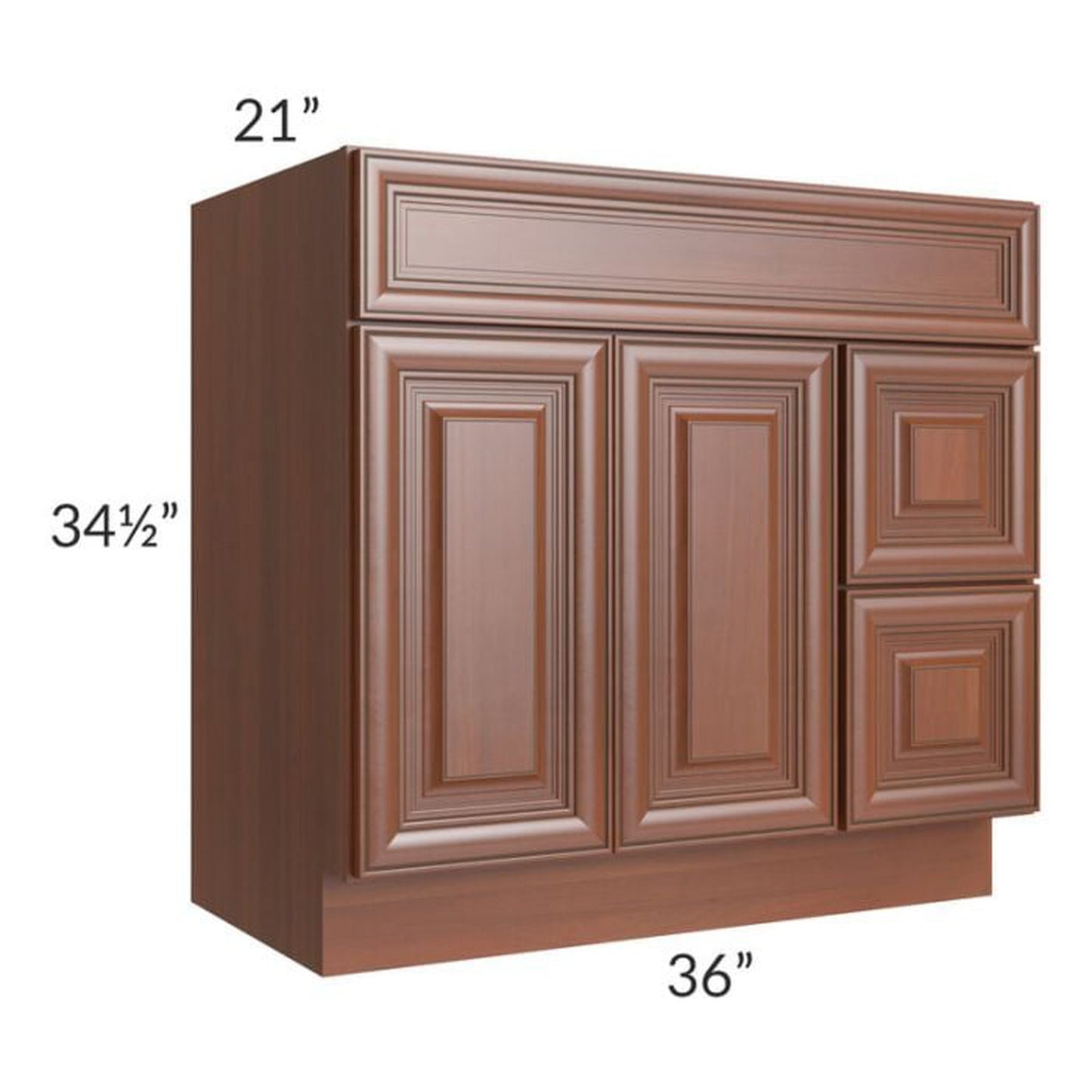 RTA Phoenix Caramel Glaze 36" x 21" Vanity Sink Base Cabinet (Doors on Left) with 1 Decorative End Panel