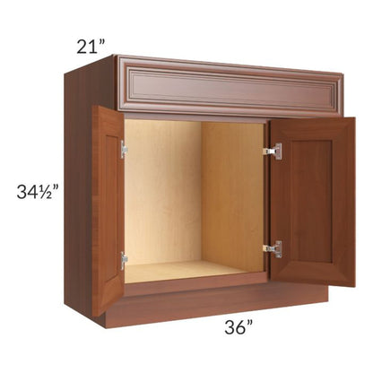 RTA Phoenix Caramel Glaze 36" x 21" Vanity Sink Base Cabinet (Doors on Left) with 1 Decorative End Panel