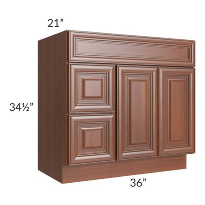 RTA Phoenix Caramel Glaze 36" x 21" Vanity Sink Base Cabinet (Doors on Right) with 1 Decorative End Panel