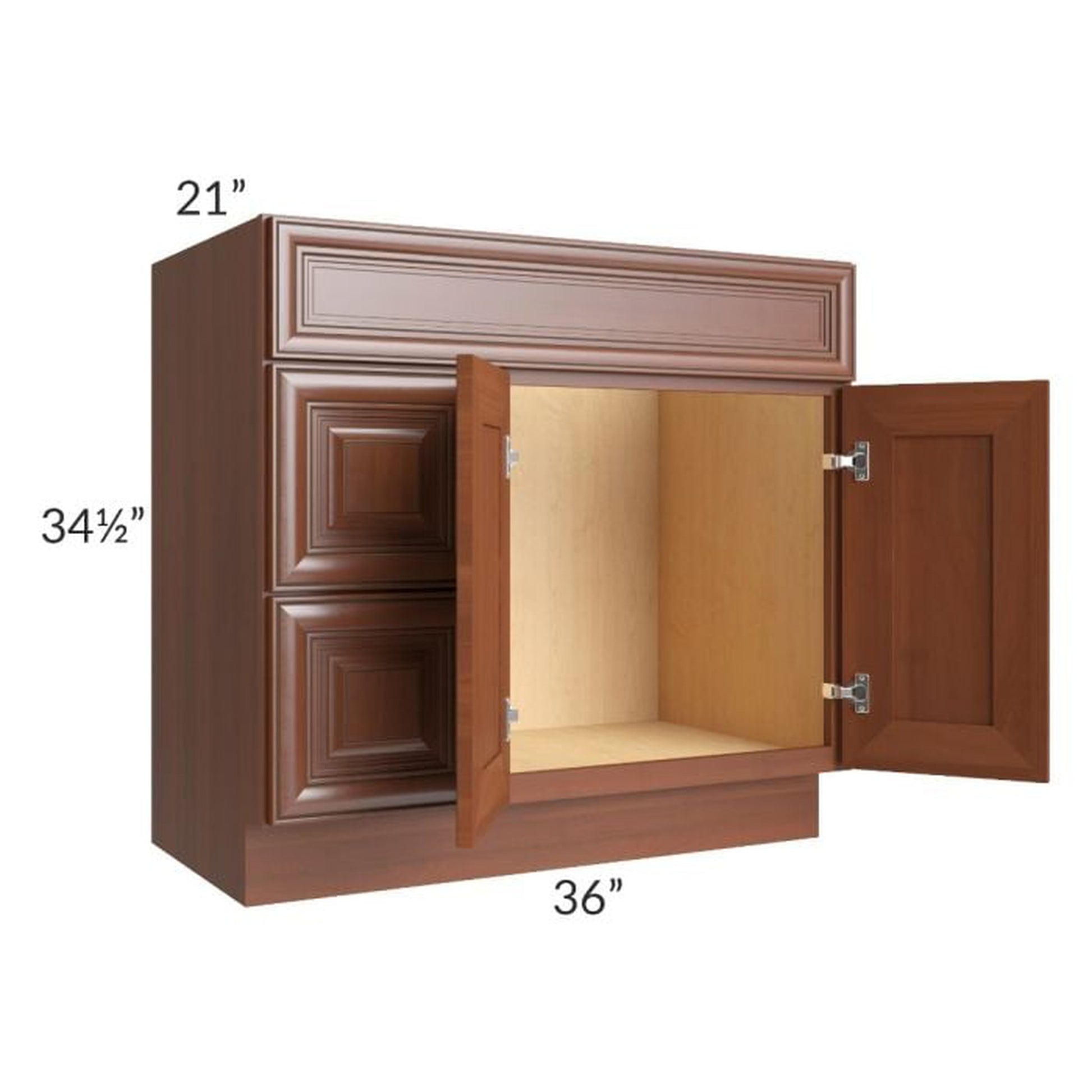 RTA Phoenix Caramel Glaze 36" x 21" Vanity Sink Base Cabinet (Doors on Right) with 1 Decorative End Panel