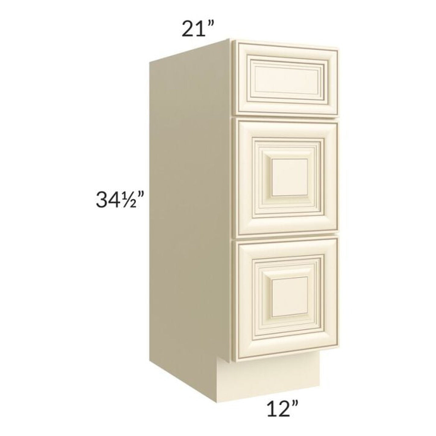 RTA Phoenix Cream Glaze 12" Vanity 3-Drawer Base Cabinet with 1 Decorative End Panel