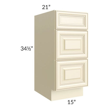 RTA Phoenix Cream Glaze 15" Vanity 3-Drawer Base Cabinet with 1 Decorative End Panel