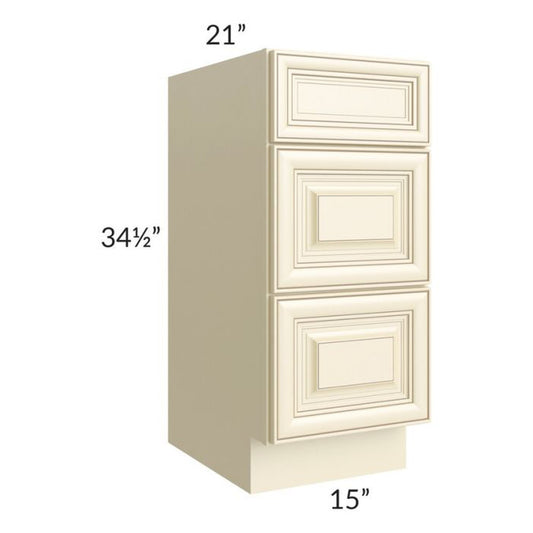 RTA Phoenix Cream Glaze 15" Vanity 3-Drawer Base Cabinet