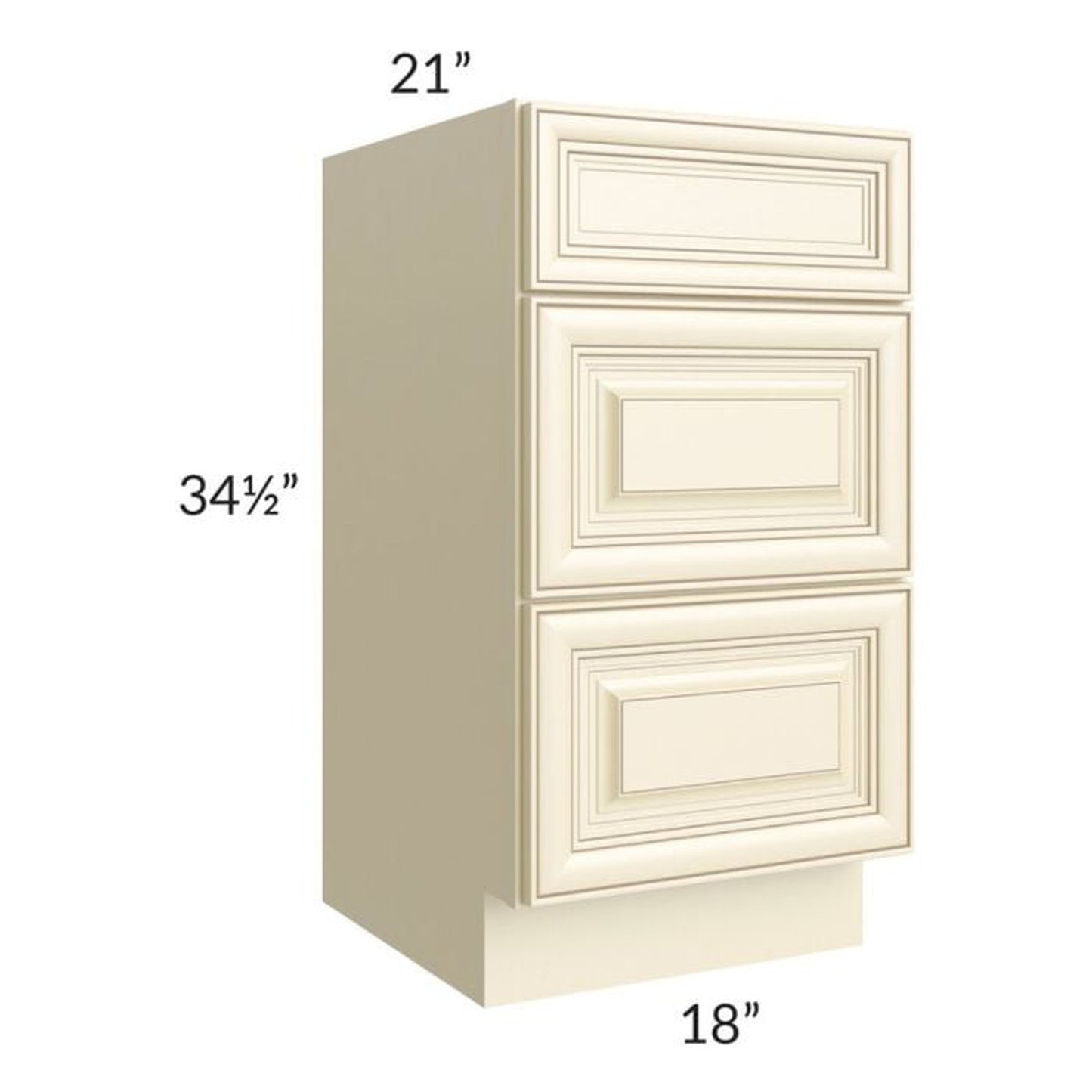 RTA Phoenix Cream Glaze 18" Vanity 3-Drawer Base Cabinet with 1 Decorative End Panel