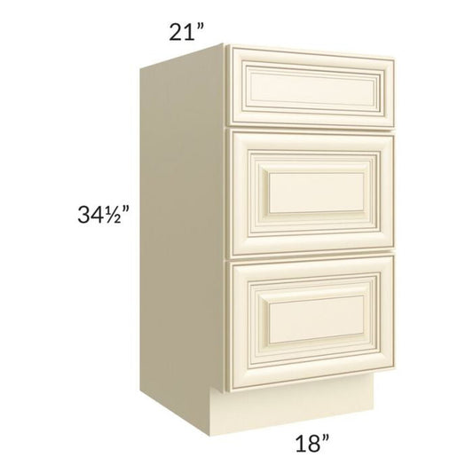 RTA Phoenix Cream Glaze 18" Vanity 3-Drawer Base Cabinet with 2 Decorative End Panels