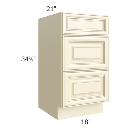 RTA Phoenix Cream Glaze 18" Vanity 3-Drawer Base Cabinet