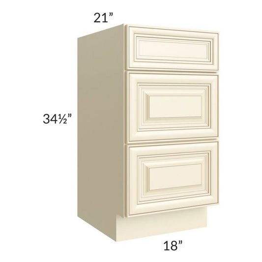 RTA Phoenix Cream Glaze 18" Vanity 3-Drawer Base Cabinet