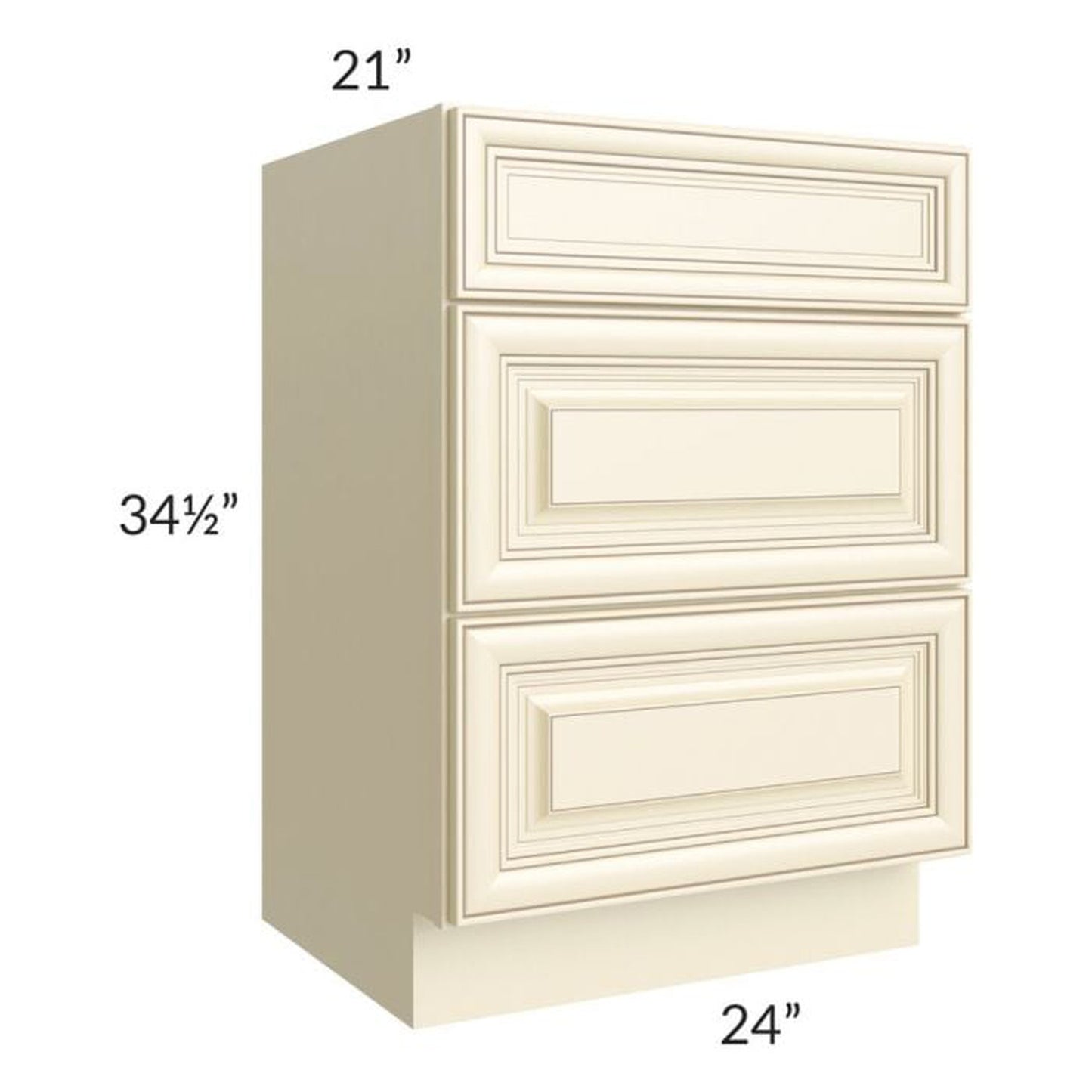 RTA Phoenix Cream Glaze 24" Vanity 3-Drawer Base Cabinet with 1 Decorative End Panel