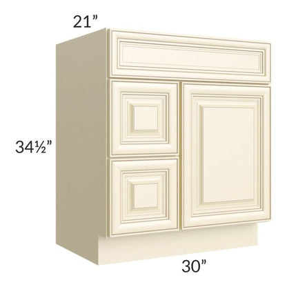 RTA Phoenix Cream Glaze 30" x 21" Vanity Sink Base Cabinet (Door on Right)