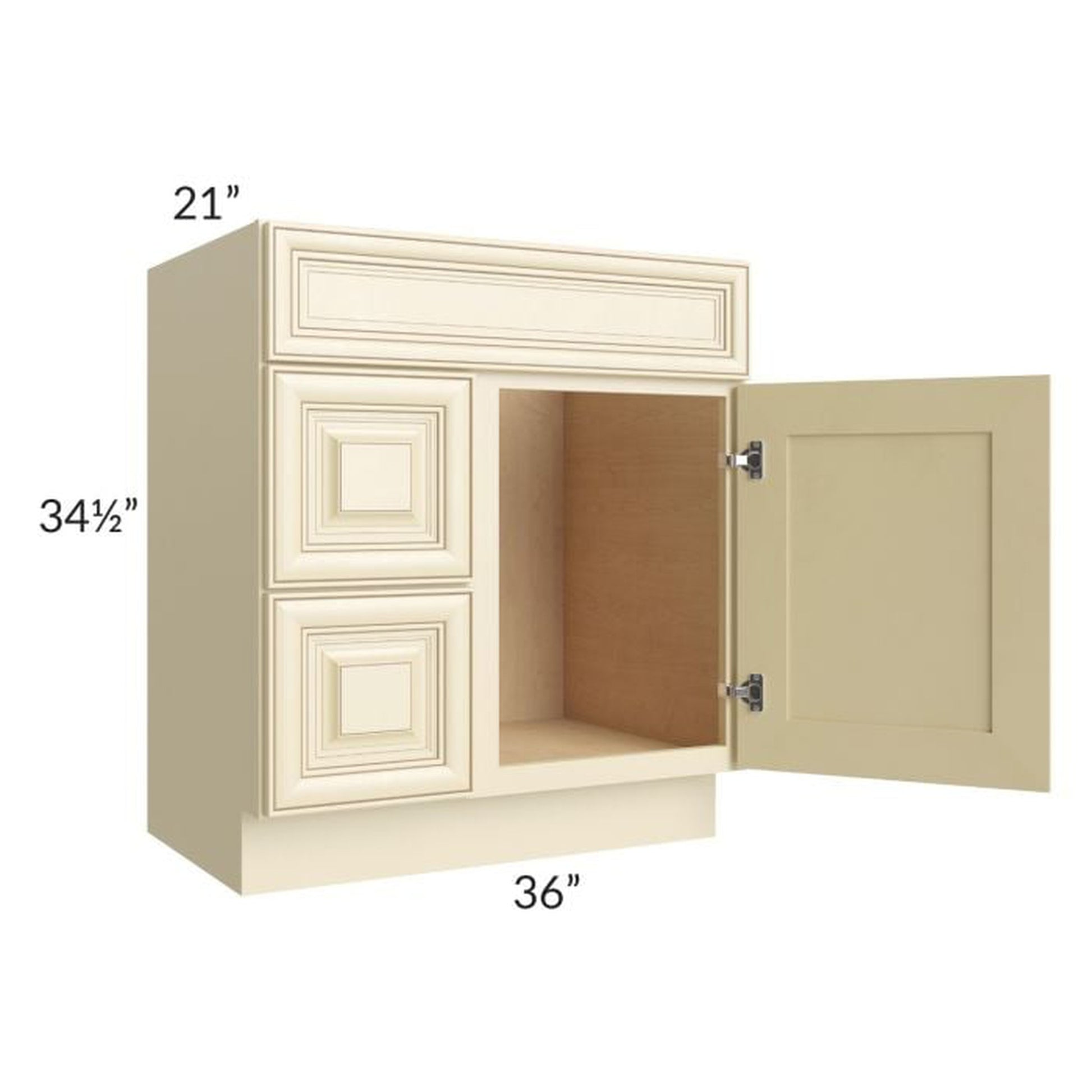 RTA Phoenix Cream Glaze 30" x 21" Vanity Sink Base Cabinet (Door on Right) with 1 Decorative End Panel