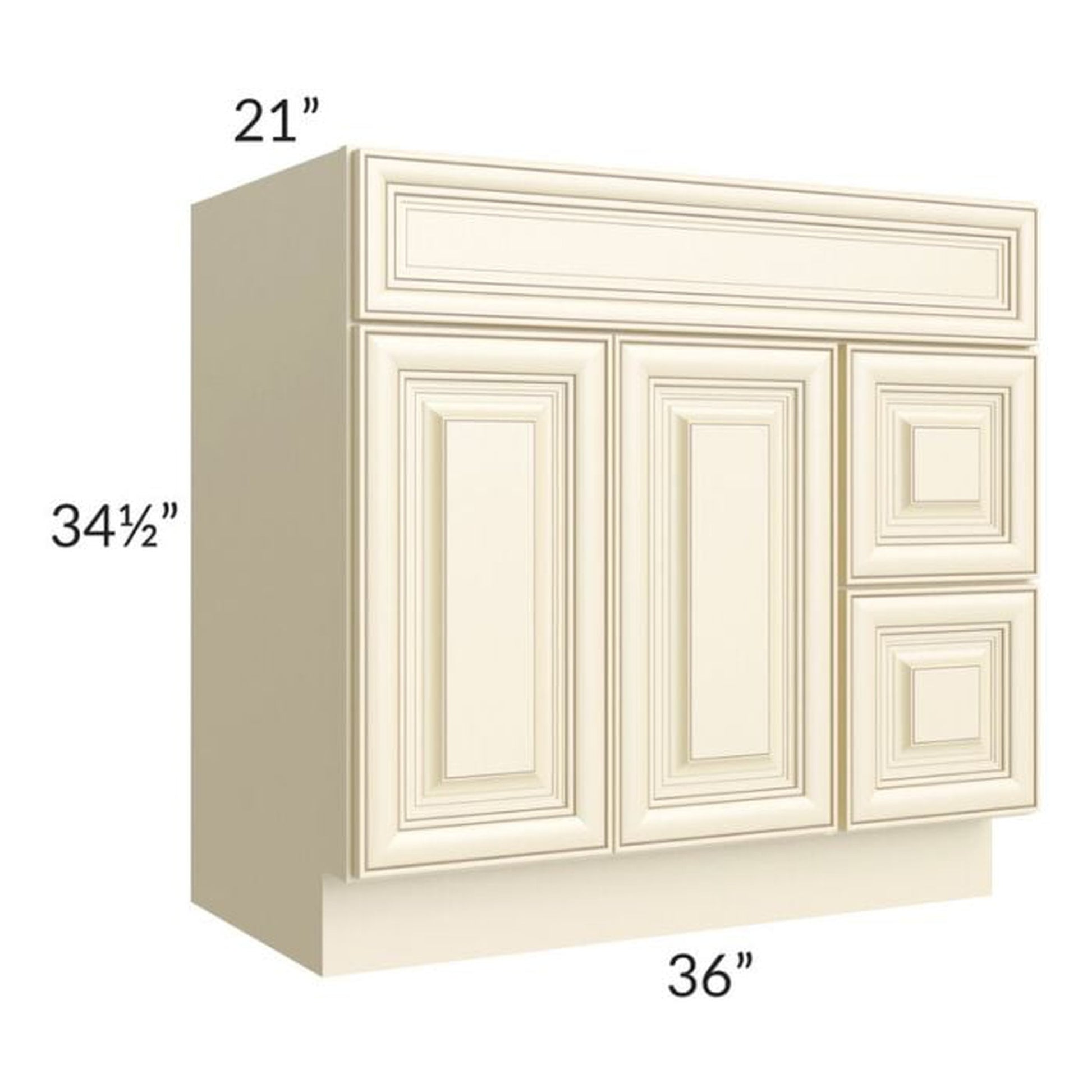 RTA Phoenix Cream Glaze 36" x 21" Vanity Sink Base Cabinet (Doors on Left) with 1 Decorative End Panel