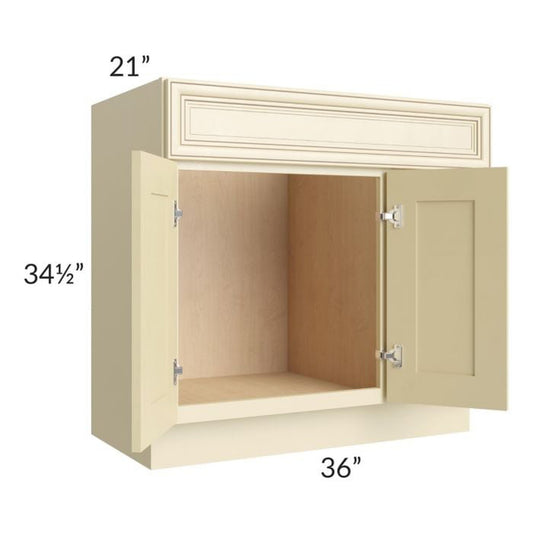 RTA Phoenix Cream Glaze 36" x 21" Vanity Sink Base Cabinet (Doors on Left) with 1 Decorative End Panel