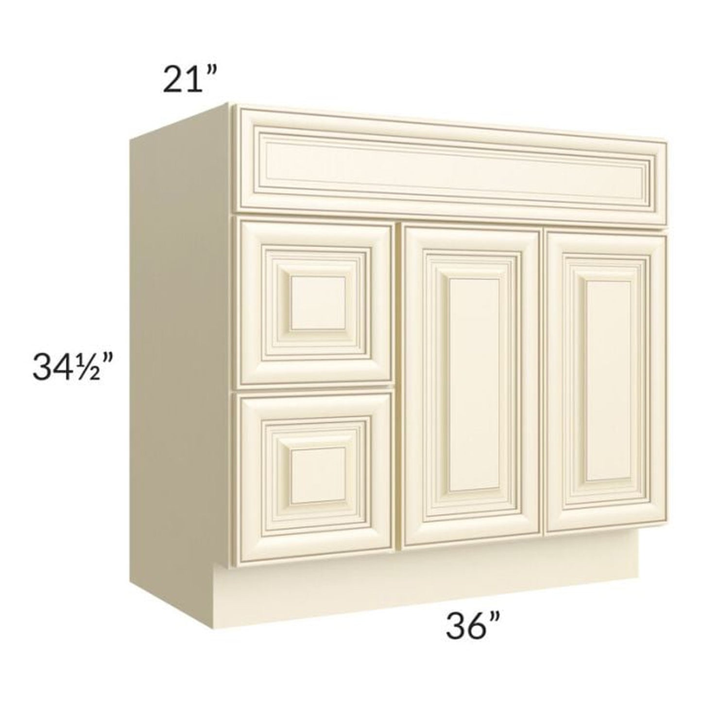 RTA Phoenix Cream Glaze 36" x 21" Vanity Sink Base Cabinet (Doors on Right) with 2 Decorative End Panels