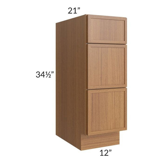 RTA Portland Walnut 12" Drawer Base Bathroom Vanity Cabinet