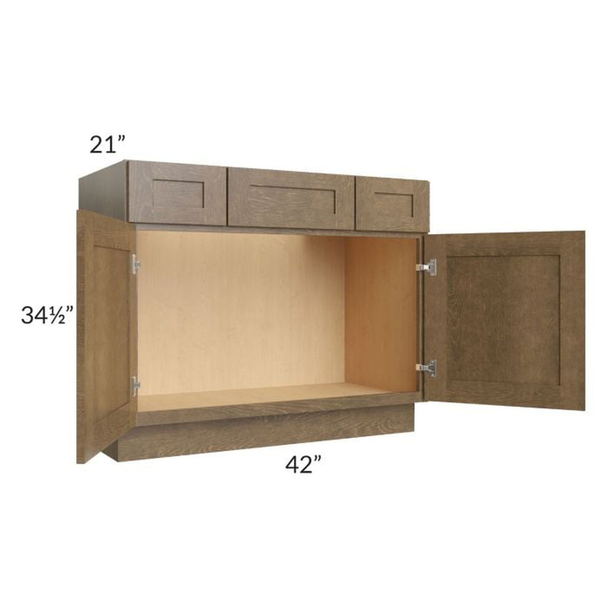 RTA Royal Bronze Shaker 42" Vanity Sink Base Cabinet with Drawers with 1 Finished Side