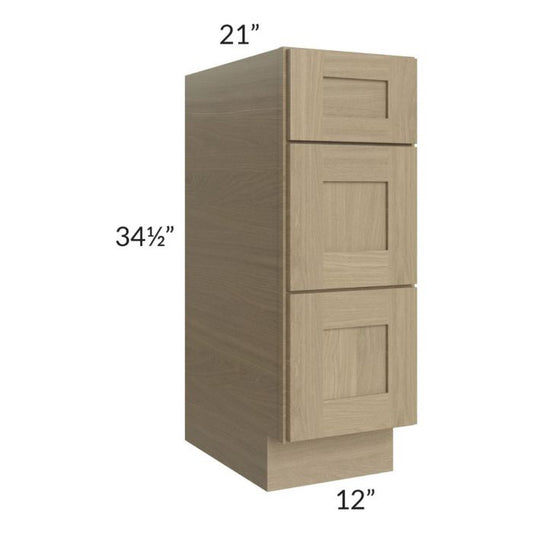 RTA Royal Natural Shaker 12" Vanity Drawer Base Cabinet With 2 Finished Sides