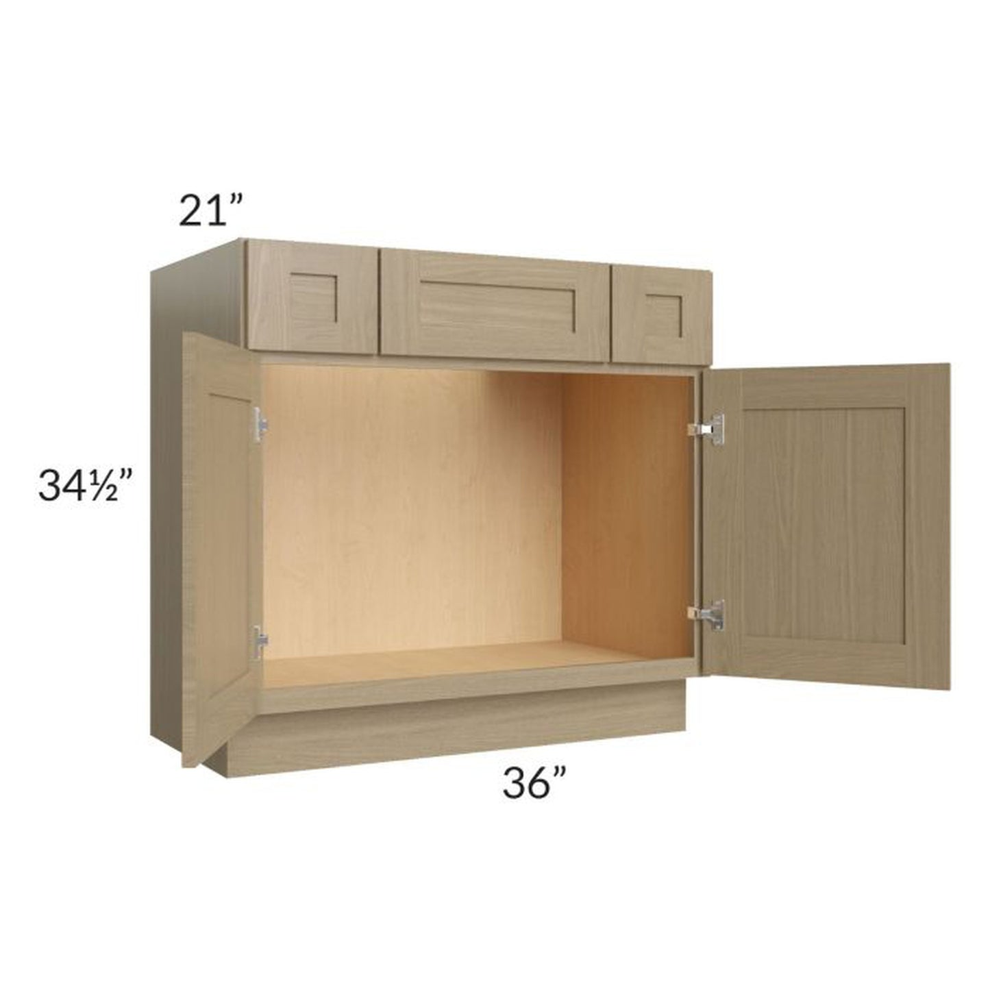 RTA Royal Natural Shaker 36" Vanity Sink Base Cabinet with Drawers With 1 Finished Side