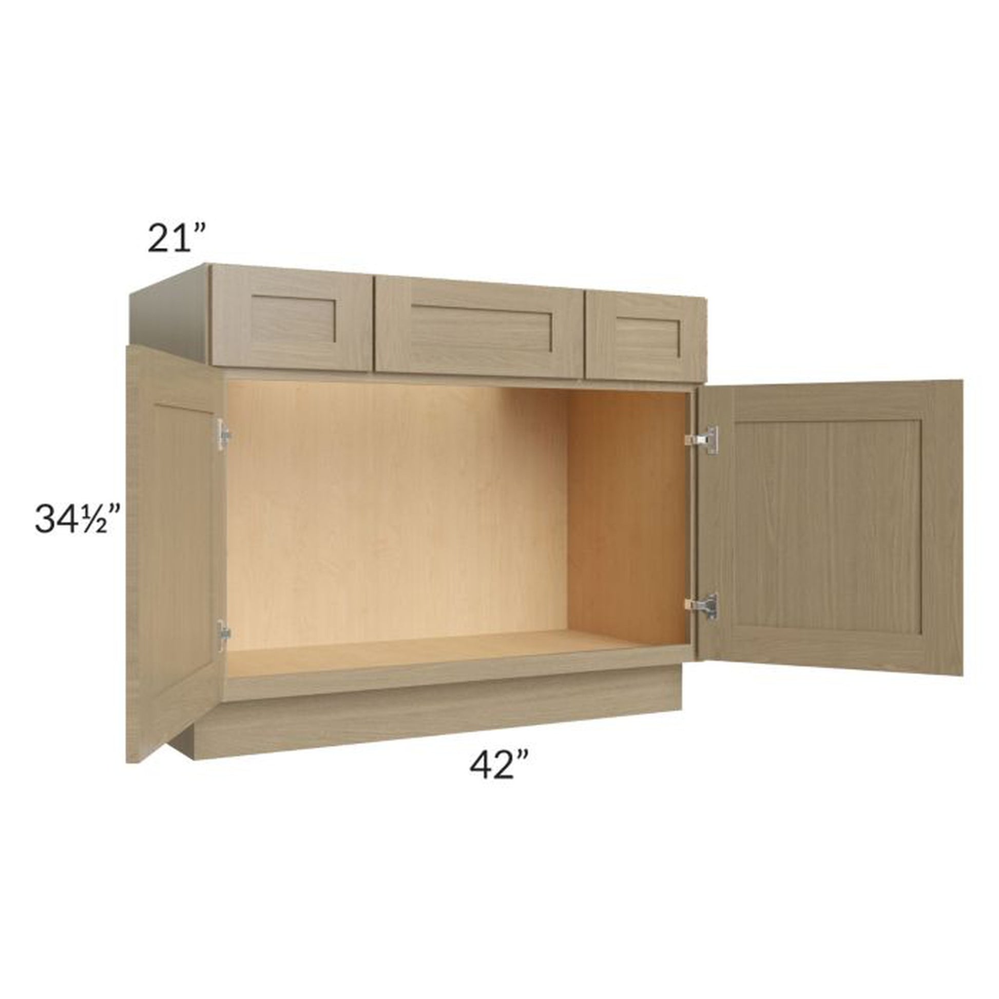 RTA Royal Natural Shaker 42" Vanity Sink Base Cabinet with Drawers With 1 Finished Side