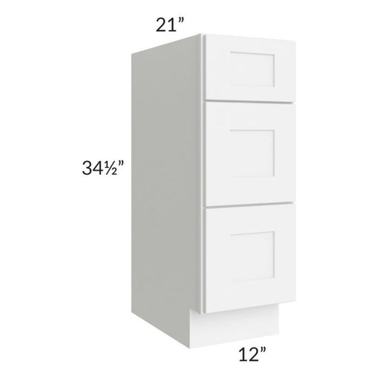 RTA Royal White Shaker 12" Vanity Drawer Base Cabinet