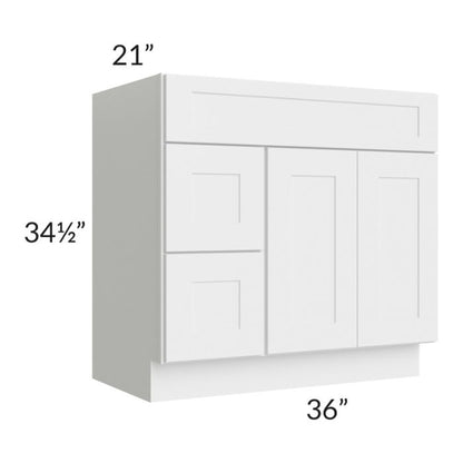 RTA Royal White Shaker 36" Vanity Sink Base Cabinet (Drawers on Left)