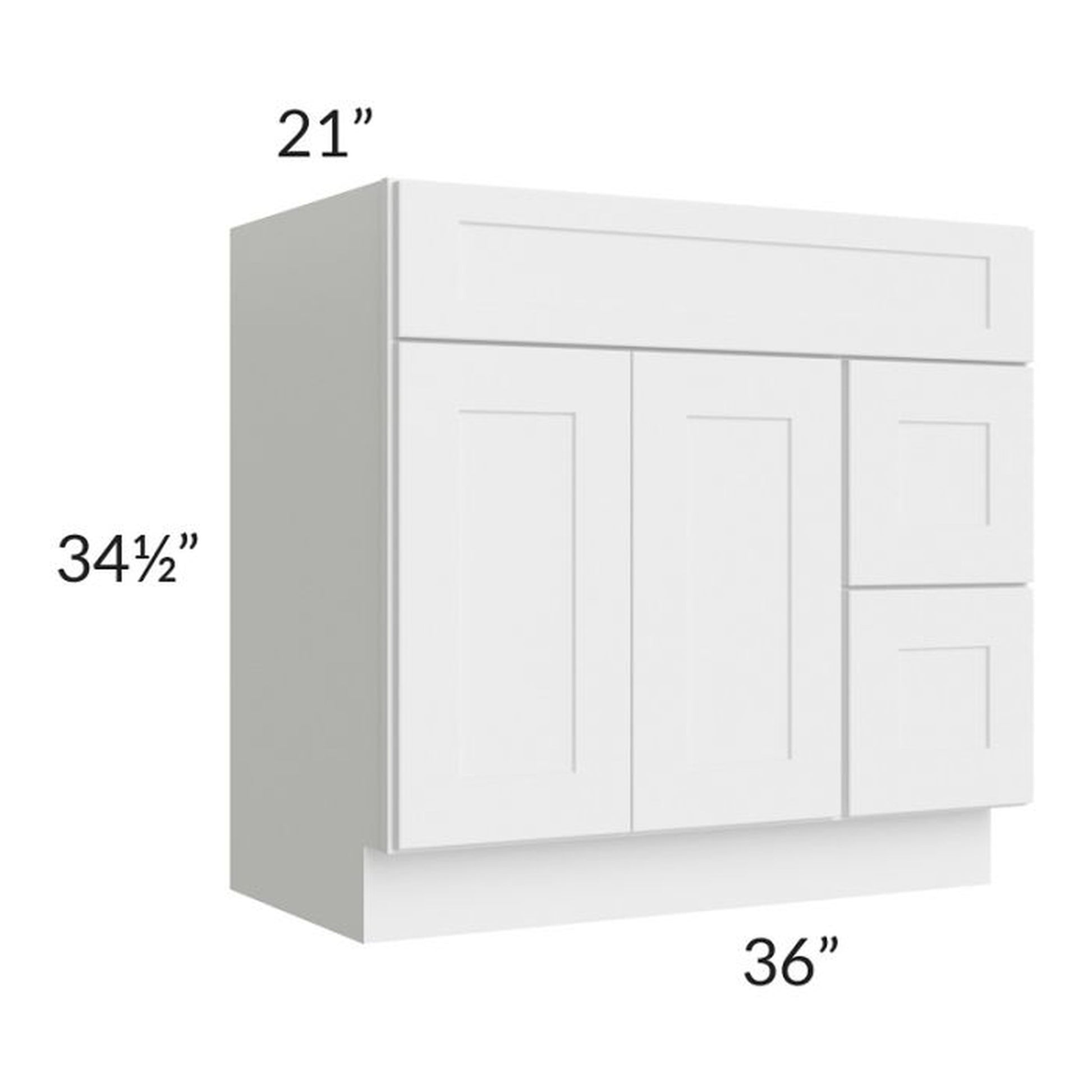 RTA Royal White Shaker 36" Vanity Sink Base Cabinet (Drawers on Right