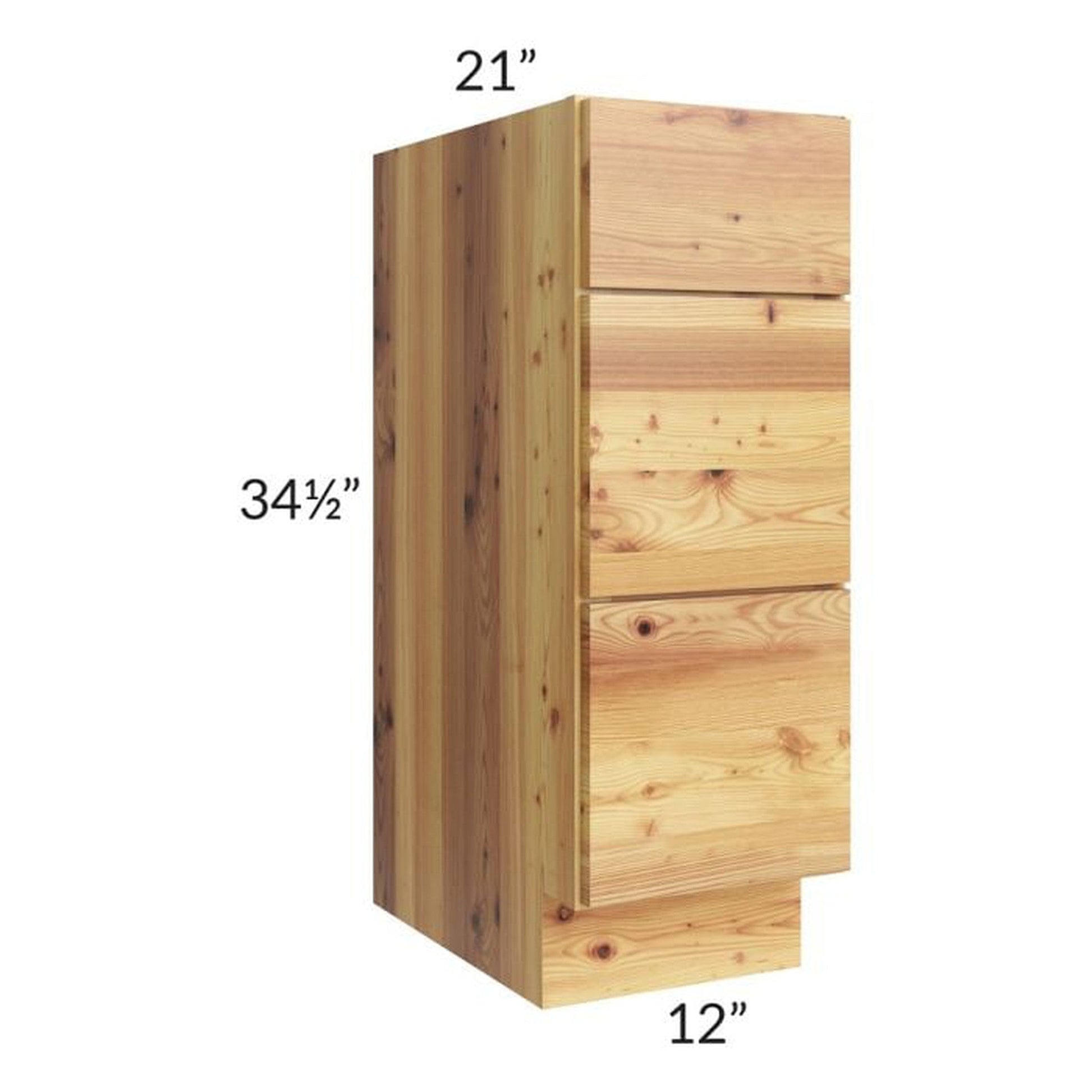 RTA Rustic Shaker 12" Vanity Three Drawer Base Cabinet with Drawers and 2 Decorative End Panels and 2 Skins