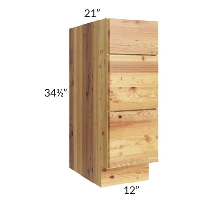 RTA Rustic Shaker 12" Vanity Three Drawer Base Cabinet with Drawers and 2 Decorative End Panels and 2 Skins