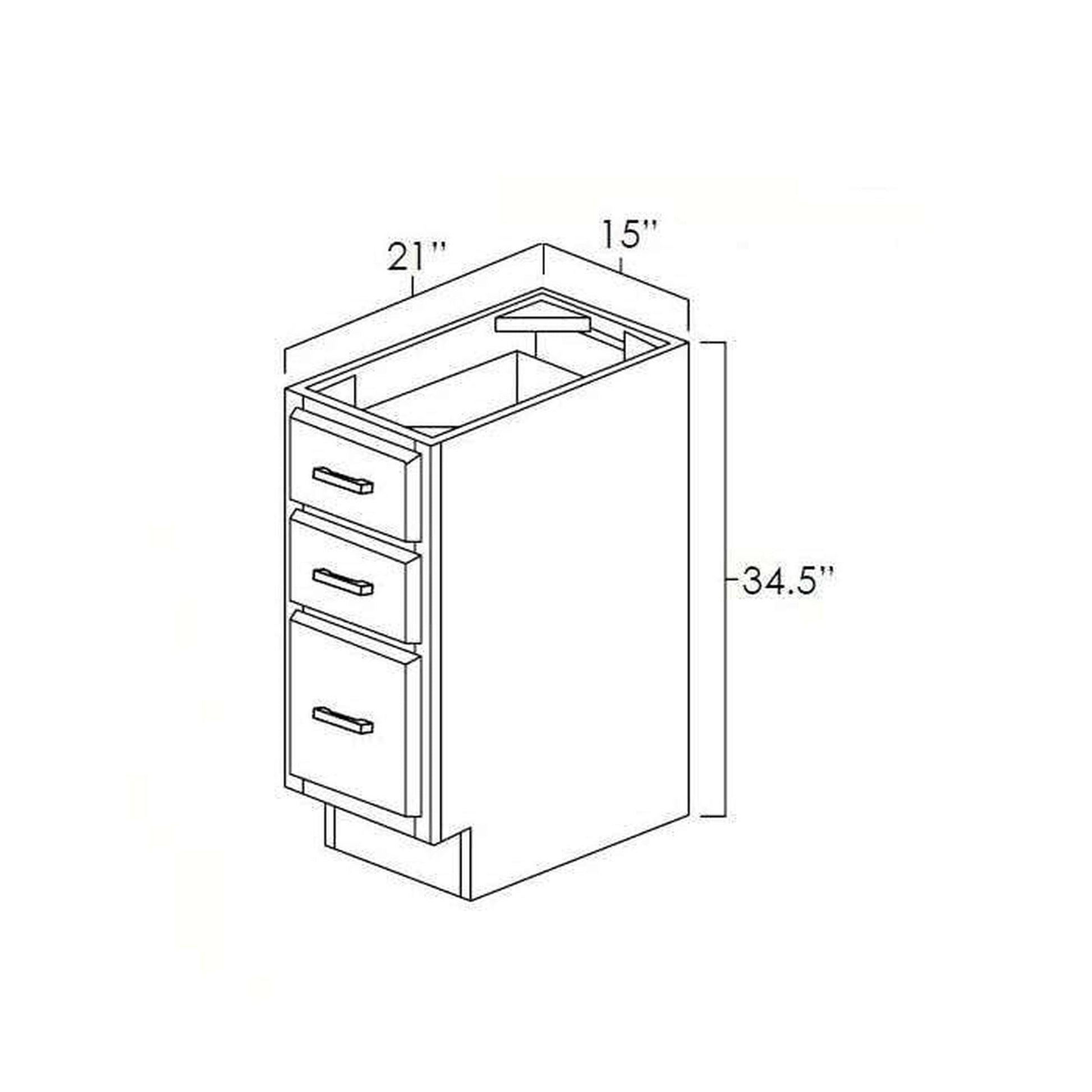 RTA Rustic Shaker 15" Vanity Three Drawer Base Cabinet with Drawers and 1 Decorative End Panel