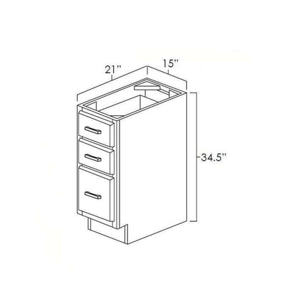 RTA Rustic Shaker 15" Vanity Three Drawer Base Cabinet with Drawers and 2 Skins