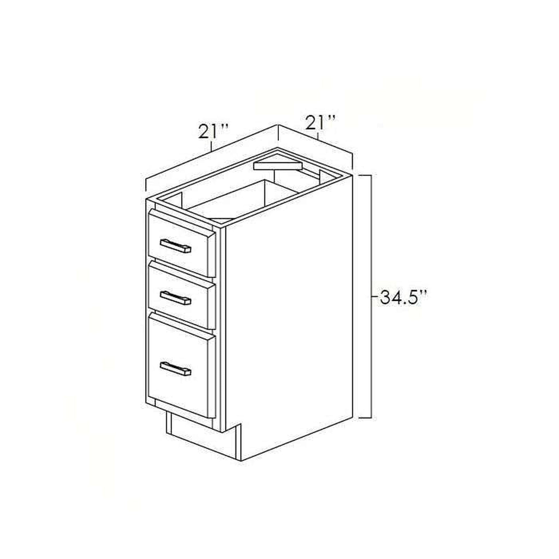 RTA Rustic Shaker 21" Vanity Three Drawer Base Cabinet with Drawers and 1 Decorative End Panel