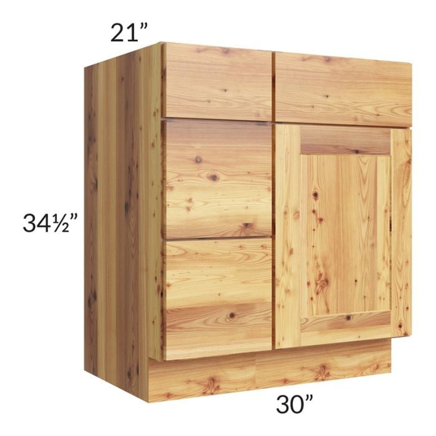 RTA Rustic Shaker 30" Vanity Sink Base Cabinet (Drawers on Left) with 2 Decorative End Panels and 2 Skins