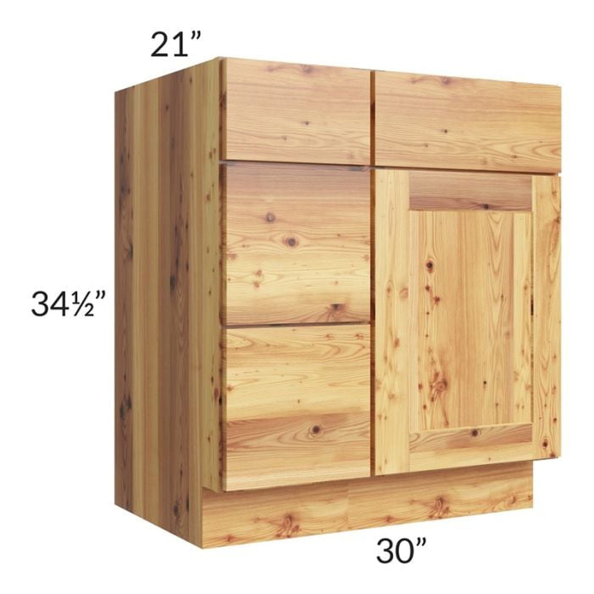 RTA Rustic Shaker 30" Vanity Sink Base Cabinet (Drawers on Left) with 2 Decorative End Panels and 2 Skins