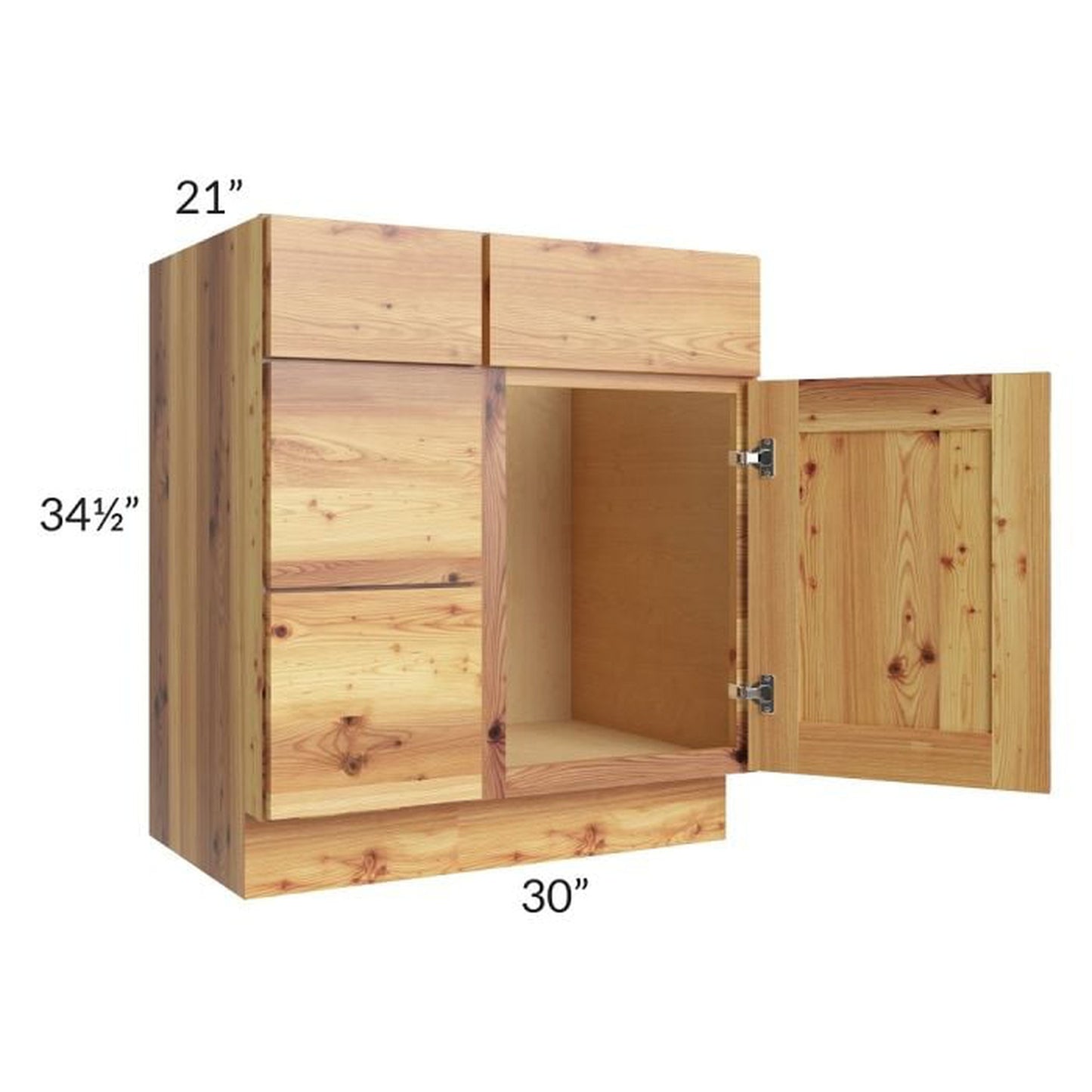 RTA Rustic Shaker 30" Vanity Sink Base Cabinet (Drawers on Left) with 2 Decorative End Panels and 2 Skins