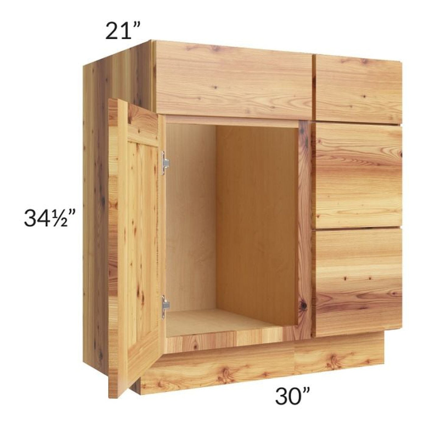 RTA Rustic Shaker 30" Vanity Sink Base Cabinet (Drawers on Right) with 2 Decorative End Panels and 2 Skins