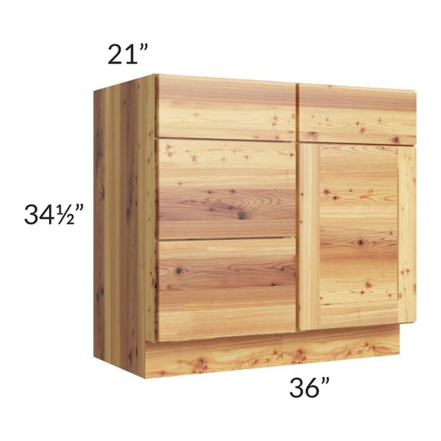 RTA Rustic Shaker 36" Vanity Sink Base Cabinet (Drawers on Left) with 1 Decorative End Panel and 2 Skins