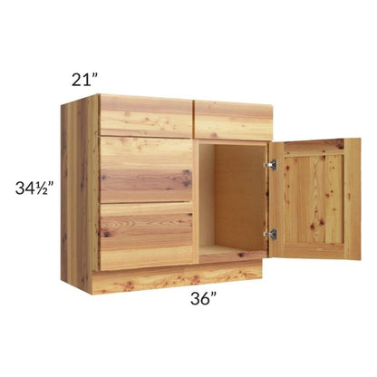 RTA Rustic Shaker 36" Vanity Sink Base Cabinet (Drawers on Left) with 2 Decorative End Panels and 1 Skin
