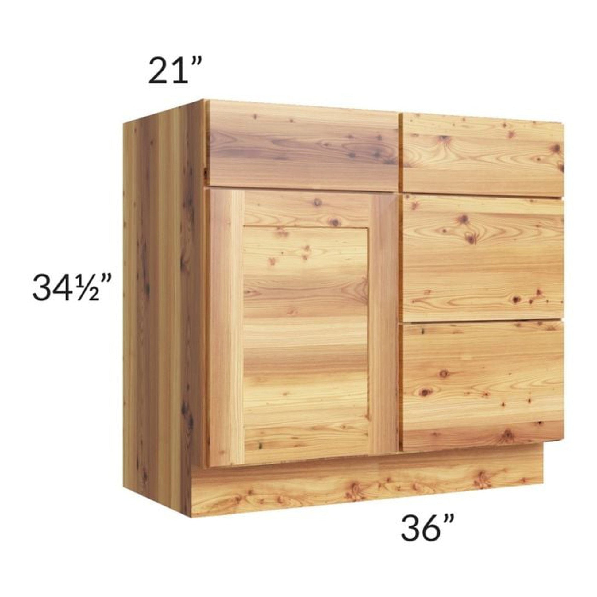 RTA Rustic Shaker 36" Vanity Sink Base Cabinet (Drawers on Right) with 2 Decorative End Panels and 1 Skin