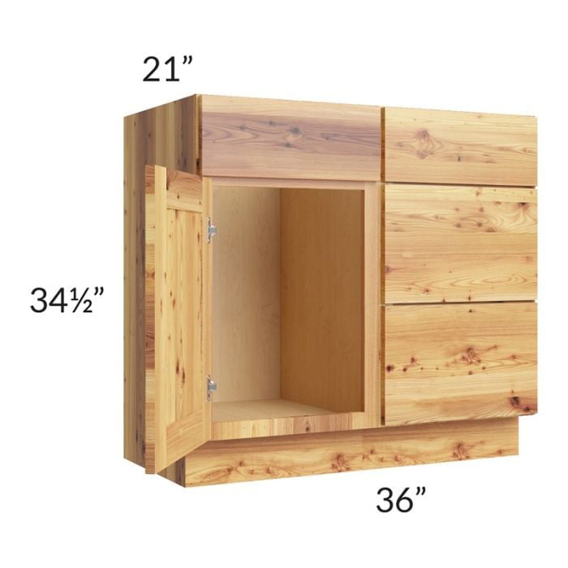 RTA Rustic Shaker 36" Vanity Sink Base Cabinet (Drawers on Right) with 2 Decorative End Panels and 2 Skins