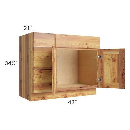 RTA Rustic Shaker 42" Vanity Sink Base Cabinet (Drawers on Left) with 1 Decorative End Panel and 1 Skin