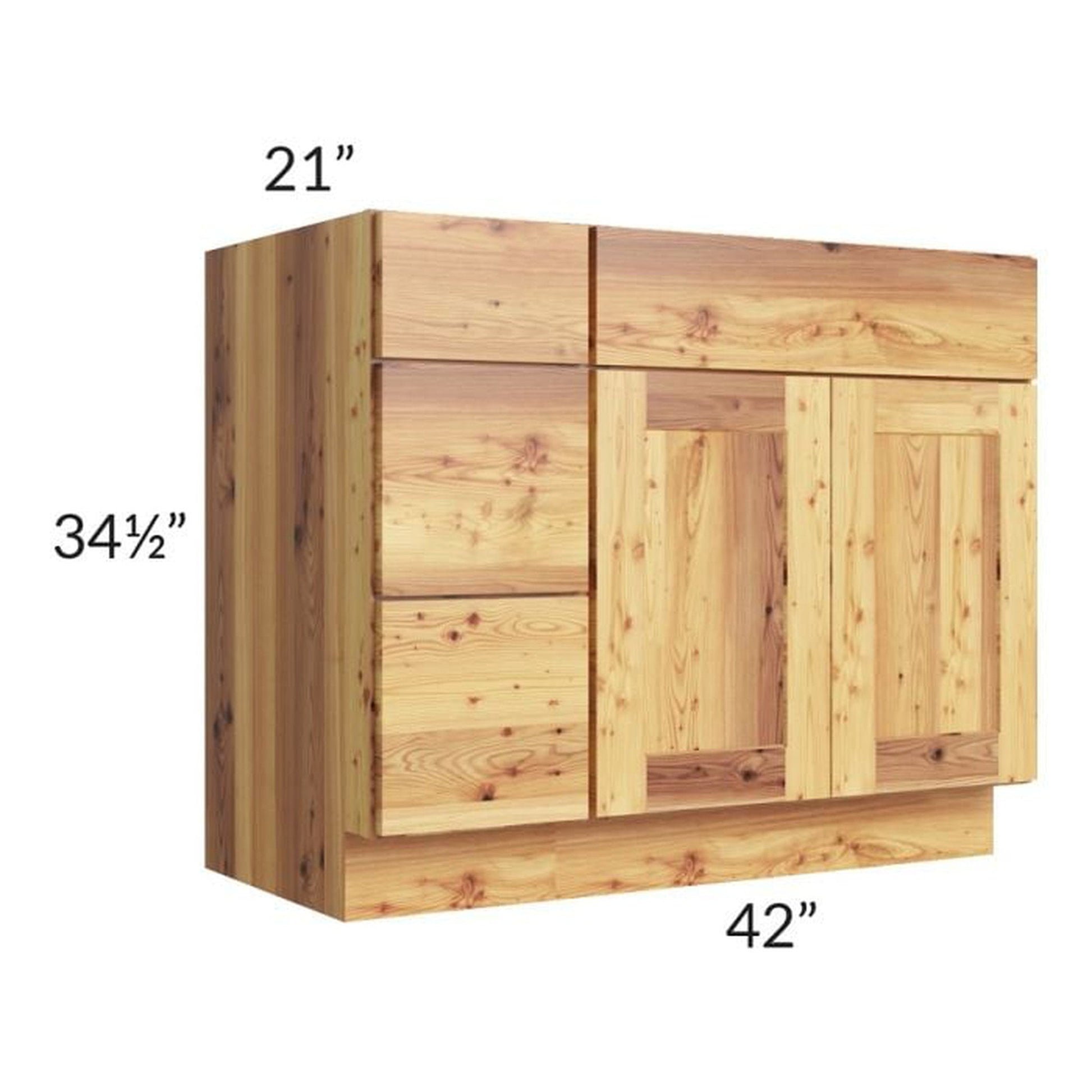 RTA Rustic Shaker 42" Vanity Sink Base Cabinet (Drawers on Left) with 2 Decorative End Panels and 2 Skins