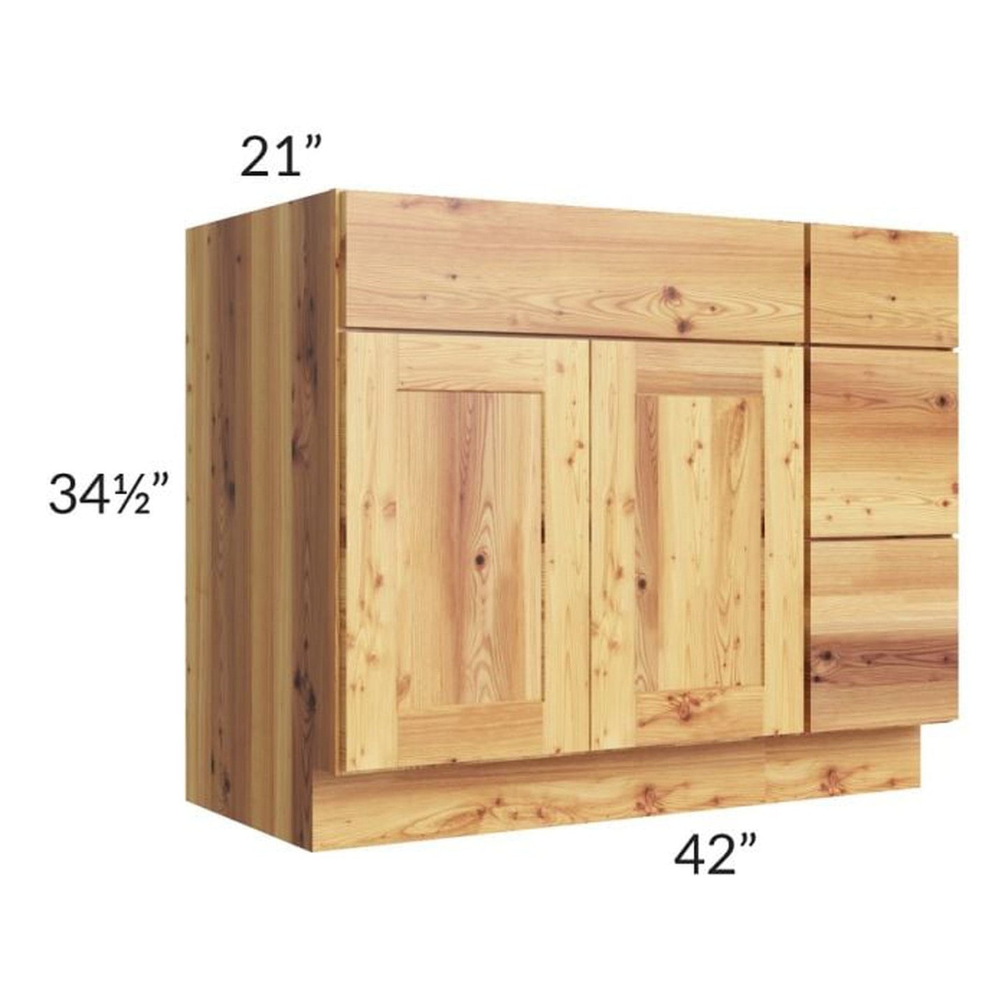 RTA Rustic Shaker 42" Vanity Sink Base Cabinet (Drawers on Right) with 2 Decorative End Panels