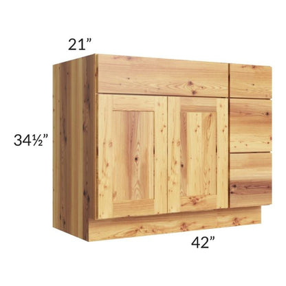 RTA Rustic Shaker 42" Vanity Sink Base Cabinet (Drawers on Right) with 2 Decorative End Panels and 2 Skins