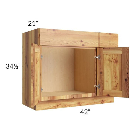 RTA Rustic Shaker 42" Vanity Sink Base Cabinet (Drawers on Right) with 2 Decorative End Panels