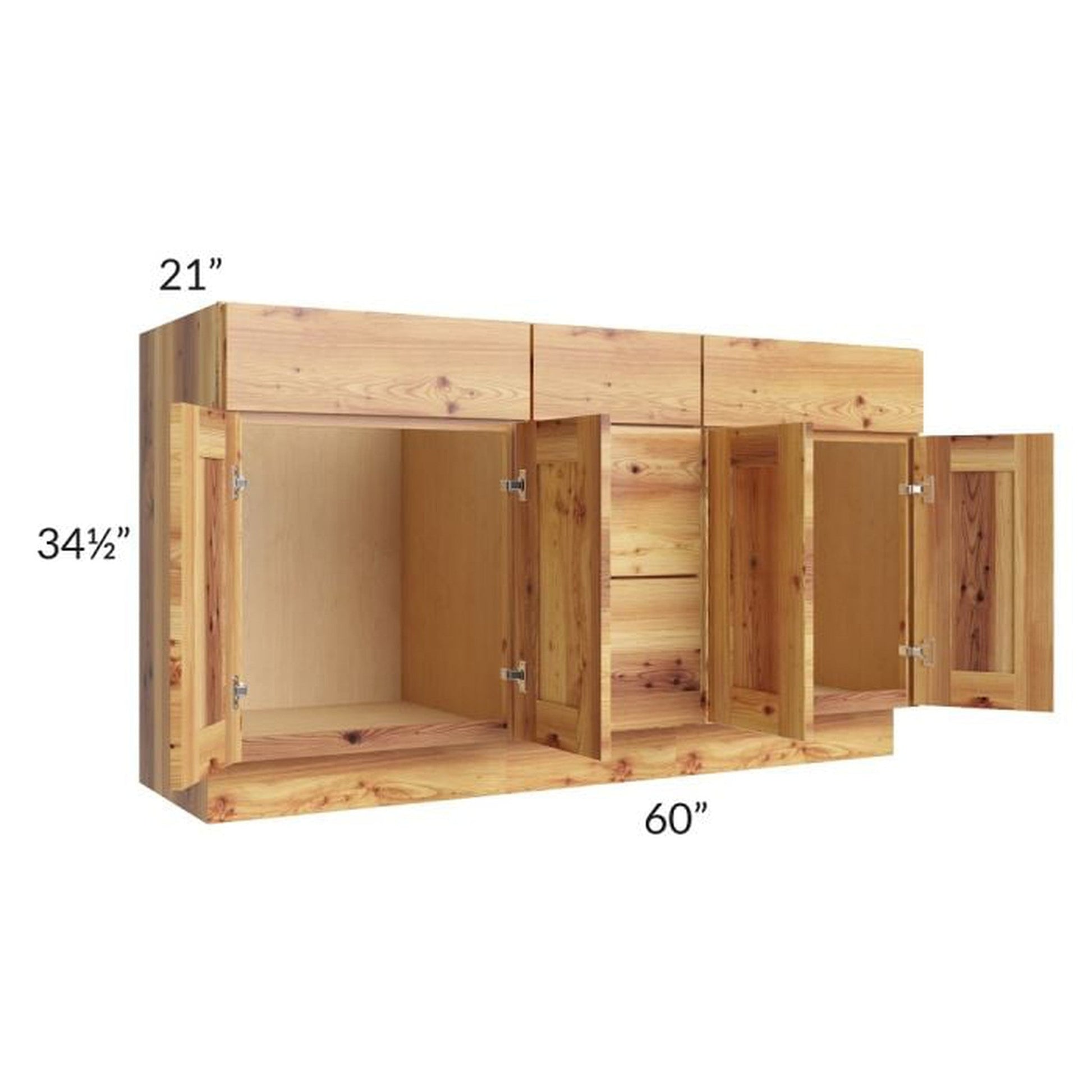 RTA Rustic Shaker 60" 3-Drawer 2-Set Door Vanity Sink Base Cabinet and 1 Decorative End Panel and 2 Skins