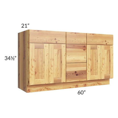 RTA Rustic Shaker 60" 3-Drawer 2-Set Door Vanity Sink Base Cabinet and 2 Decorative End Panels