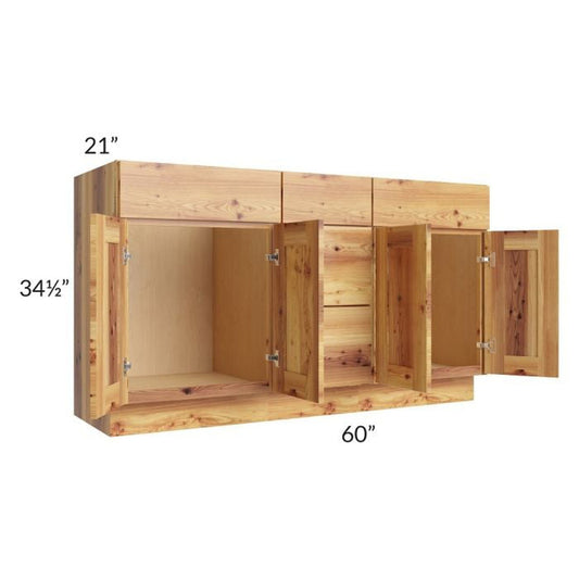 RTA Rustic Shaker 60" 3-Drawer 2-Set Door Vanity Sink Base Cabinet