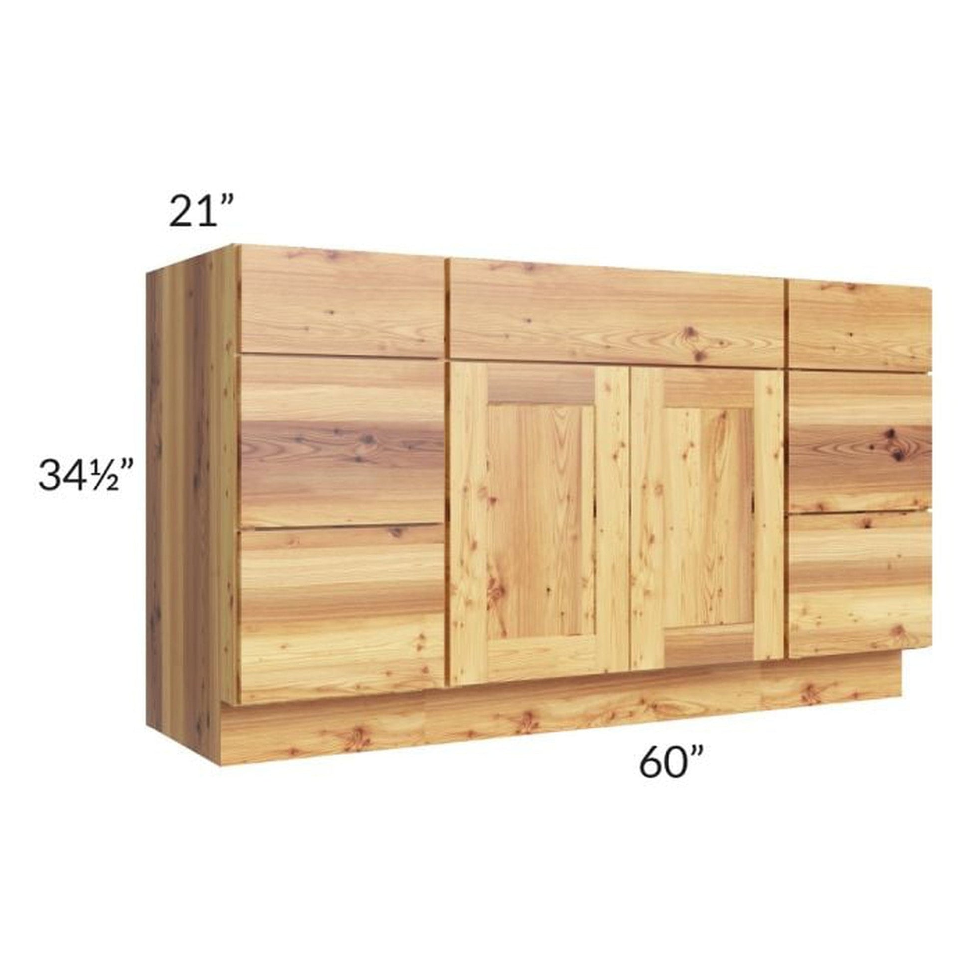 RTA Rustic Shaker 60" 6-Drawer 2-Door Vanity Sink Base Cabinet and 1 Decorative End Panel