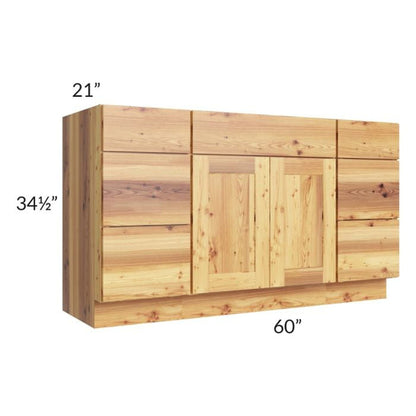 RTA Rustic Shaker 60" 6-Drawer 2-Door Vanity Sink Base Cabinet and 1 Decorative End Panel