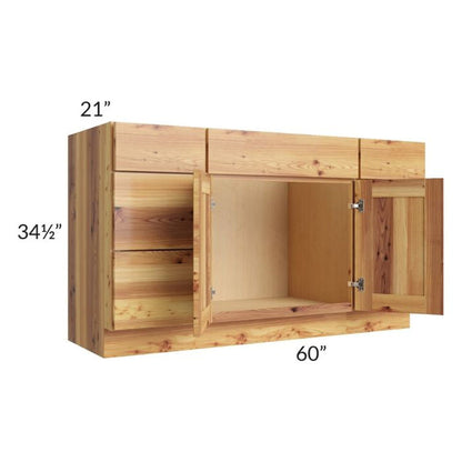 RTA Rustic Shaker 60" 6-Drawer 2-Door Vanity Sink Base Cabinet and 1 Decorative End Panel