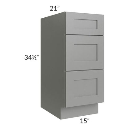 RTA Shale Grey Shaker 15" Vanity Three Drawer Base Cabinet with 1 Decorative End Panel